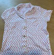 Roller Rabbit white pink heart print collared button up pajama polo top medium