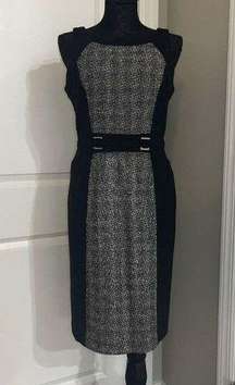 White House Black Market Houndstooth Black Midi Sheath Dress Sz 4 ❤️