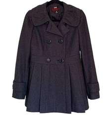 MISS SIXTY Women’s Wool Double Breasted Dark Gray Pleated Pea Coat Size Small