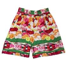Vintage 80s KENZO Colorful Floral Pleated High-Waist Bermuda Shorts size 8