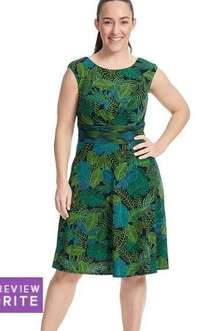 London Times Leaf Print Fit And Flare Matte Jersey Dress Women’s 8