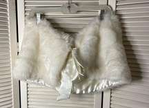 Valerie Stevens white faux fur tie up Shaw