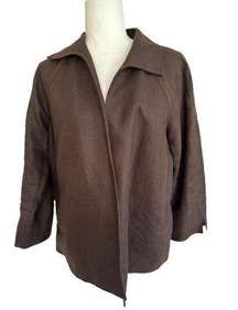 Talbots Pure Irish Linen Open Front Boxy Blazer Jacket Woman Brown Plus Size X