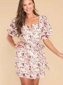 English Factory Call In The Morning Blush Floral Linen Dress Puff Sleeves M NEW