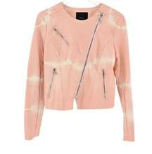 New SKINNY GIRL Jeans Jacket Womens Size M Pink White Tie Dye Faux Leather Moto