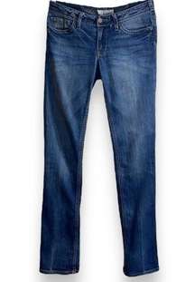 J & Company Straight Leg Low Rise Jeans Embroidered Medium Wash Size 27 (4) EUC!