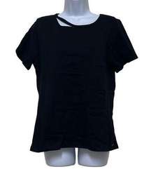 n:Philanthropy Womens L Cypress Slit T Shirt Black Distressed Short Sleeve NWT