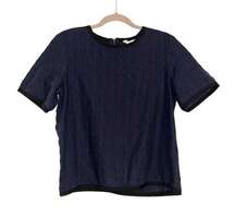 Billy Reid Women Short Sleeve Navy Black Cotton Silk Blend Top MEDIUM