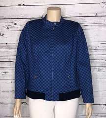 Isaac Mizrahi Live! Size 20W Blue Houndstooth Print Zip Front Bomber Jacket