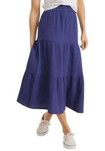 Marine Layer Corrine Navy Cotton Tier Midi Skirt LARGE