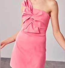 Light Pink Tied Knot Bow One Shoulder Mini Dress Semi Formal