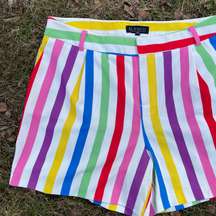 rainbow striped flat front shorts