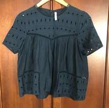 TRF Collection Black Eyelid Short Sleeve Blouse Size S