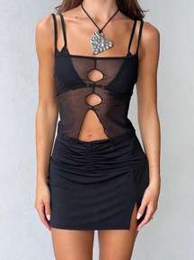 Murray Two Piece Top , Black, Medium, Mesh Tank Top & Bralette