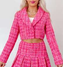 Day + Moon hot pink tweed cropped blazer size Large NEW