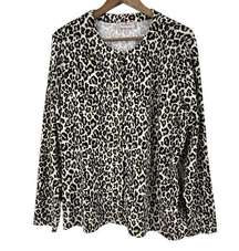 Quacker Factory Knit Cardigan Womens XL Stretchy Safari Mobwife Leopard Print