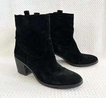 Sam Edelman Black Suede Farrell Western Style High Cut Heeled Ankle Boots 8