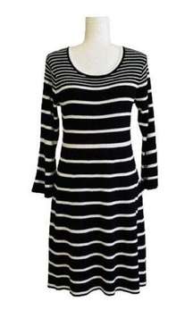 C Est 1946 Black White Stripe Scoop Neck Long Sleeve Sweater Dress Medium NEW