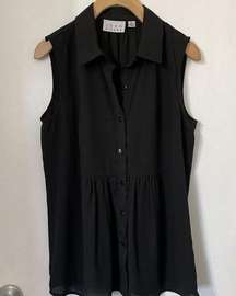 Joan Rivers Semi-Sheer Sleeveless Black Crepe Shirt  X-Small