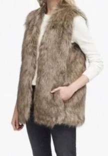 BANANA REPUBLIC Women's Light Brown Faux Fur Vest Size XS Petite NEW