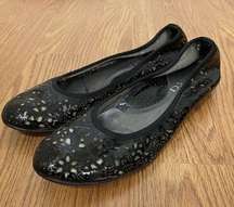 Sesto Meucci Laser floral Cut Out Black Patent slip on Flats size US 6.5