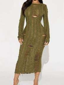 NWT  Open Knit Long Sleeve Olive Green Maxi Dress Size Large Beachwear