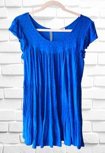 Women’s Size Small Blue Tiered Mini Dress • Ruffled Cap Sleeves