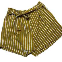 Mosaic & Co Yellow And White Stripe Shorts Size L Large Tie Accent Brunch