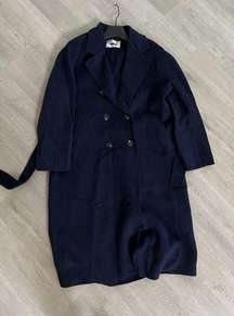 Women's MAX MARA Wool Double Breasted Coat Overcoat M Navy