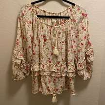 Denim & Supply Ralph Lauren Floral Boho Cottagecore Ruffle Detail Blouse Size XS