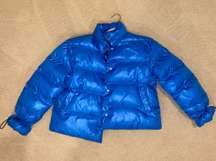 blue puffer jacket