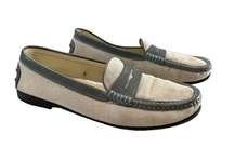 Tod's canvas leather loafer penny oxford beige green size 9
