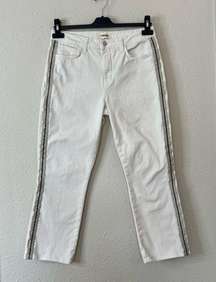 L'Agence Nadia Cropped Straight Jean in Vintage White Stripe Size 29