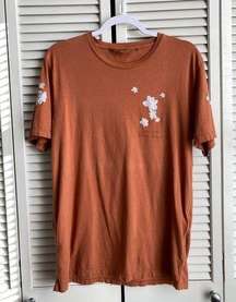 Golden Goose Deluxe Brand Tee Orange w/ White Flowers Felted Back Graphic Small