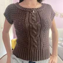 Vintage y2k  cable knit brown short sleeve baby doll sweater