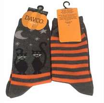 Davco Cat, Moon and Stars Striped Socks, Gray