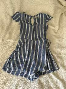 Tie Front Blue White Stripe Romper