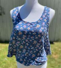 blue floral tank top open back