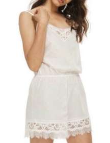 White Lace Lightweight Spaghetti Strap Romper Shorts Sleepwear NEW