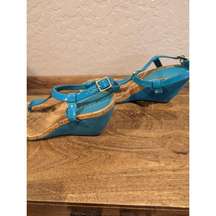 Lauren Ralph Lauren Rosalia Cork Wedge Women's Sandals. Size 7.5 turquoise