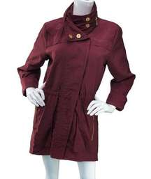 Tart Collections Womens Sz S Rain Jacket Oxblood Zip Pockets Packable Hood Lined