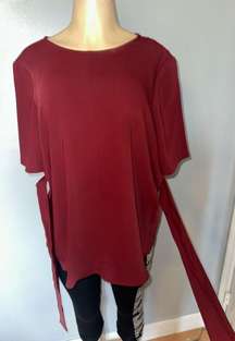 burgundy tie front top