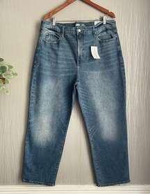 High Rise Loose Relax Straight Leg Jeans Sz 16 Blue Secret-Slim Pockets