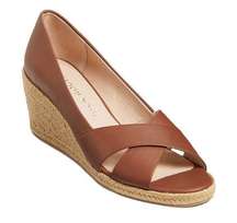 Jack Rodgers Palmer Leather Criss Cross Mocha Espadrille Wedge Sandal NWT