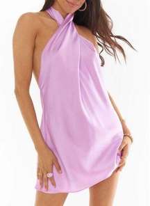 NEW Show Me Your Mumu Jasmine Halter Mini Dress in Lilac Luxe Satin