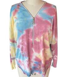 ARIELLA Tie Dye Waffle Knit Adjustable Zippered Long Sleeve Top ~ Womens Size XL