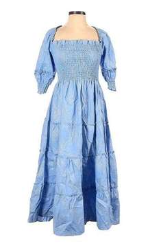 NWT Hill House Nesli Nap Dress in Light Blue Glitter Check Smocked Midi S