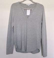 Socialite Cozy Split Neck Raglan Sweater top Grey heather Fleece MEDIUM