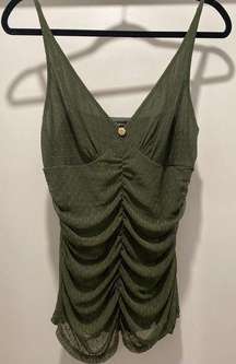 EXPRESS VTG Y2K 90s  Olive Green Fairy Ruched Cami Spaghetti Strap Tank Top - M