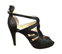 Sacha London Womens US 7.5 Jill Black Diamond Dust Sparkle Open Toe Pumps NEW